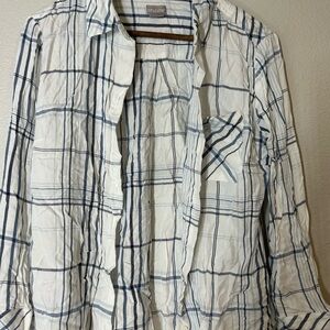 White and Blue Striped Button Down Polo Shirt